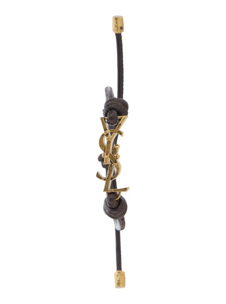 Bratari brown Bracelet with gold Cassandre logo plate and adjustable closure In leather for men