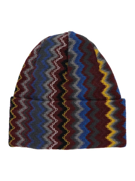Caciula Brown beanie with turn-up brim ZigZag motif in wool blend for men