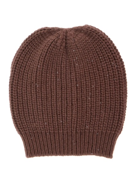 Caciula brown knitted beanie with applied sequins in cashmere and silk Women