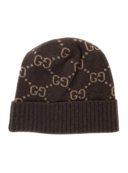 Caciula 'GG Jacquard' Brown Hat with Brim and Cuff in Cashmere Men