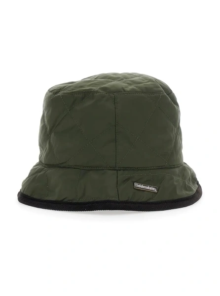 Caciula Green Bucket hat with wide brim and logo patch on the front in quilted fabric for men