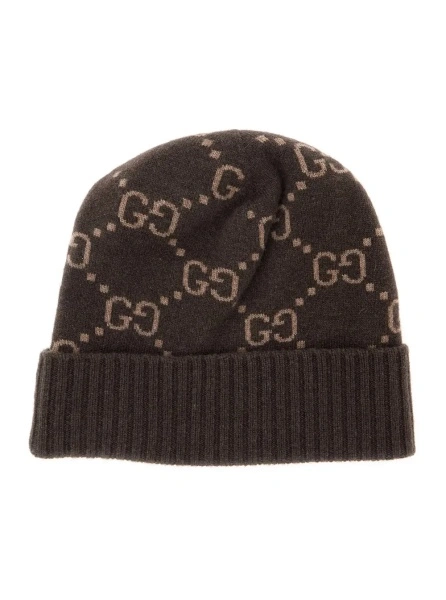 Caciula Gucci maro din jacquard GG si casmir