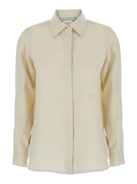 Camasa Beige Long-Sleeved Shirt with Classic Collar in Linen for Women