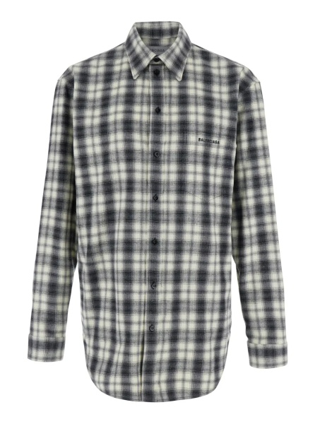 Camasa black and white Shirt with all-over stripe Motif in cotton flannel for men