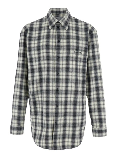 Camasa black and white Shirt with all-over stripe Motif in cotton flannel for men