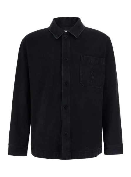 Camasa Black Shirt with classic collar and Cassandre embroidery on the front in cotton for men