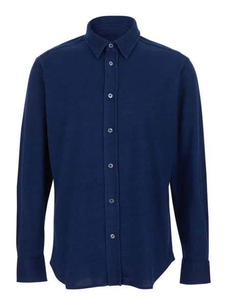 Camasa Blue Shirt with Classic Collar and Denim Effect in Cotton Man