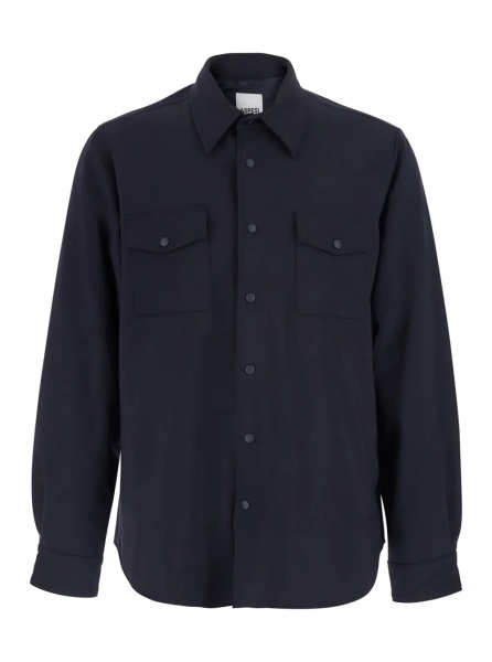 Camasa Blue Shirt with Pointed Collar and Button Closure in Wool Blend Men