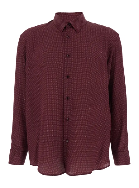 Camasa bordeaux long-sleeved Shirt with classic collar and micro polka dot pattern in silk for men