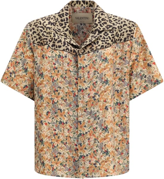 Camasa casual Short-sleeve floral and leopard print Shirt