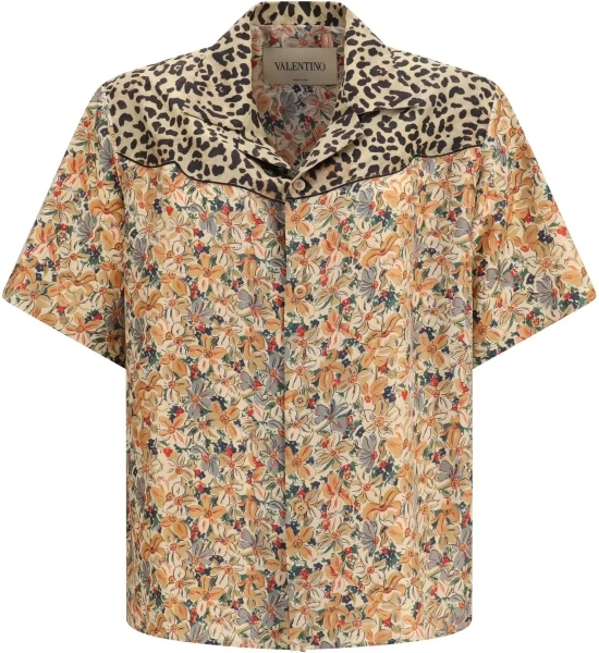 Camasa casual Short-sleeve floral and leopard print Shirt