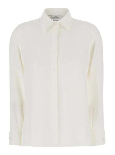Camasa 'Geranio' White Shirt with Classic Collar and Logo Embroidery on the Front in Silk for Women