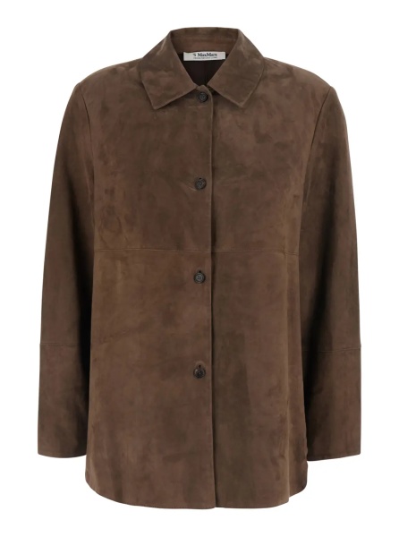 Camasa 'Gocce' Brown Shirt with classic collar in suede for women