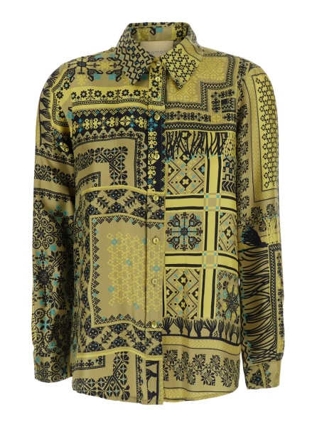 Camasa MOMONÌ Yellow Shirt with classic collar and all-over print in silk for women