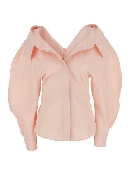 Camasa Pink Fitted Shirt with Cut-Out Design on Front and Back in Cotton for Women