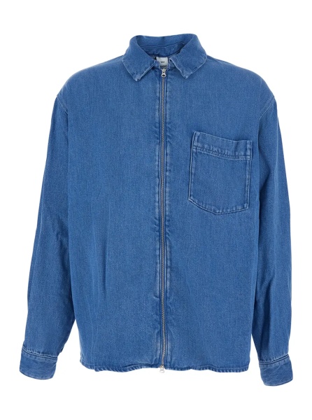 Camasa Shirt 'ZAYNE DENIM ZIP' Blue with Front Zip in Tencel Men