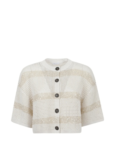 Cardigan Brunello Cucinelli alb din bumbac