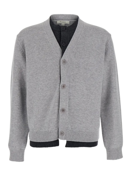 Cardigan Grey Cardigan with V-Neck and Layered Design in Fabric Man