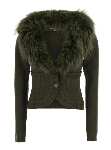 Cardigan Markgong verde din lana si casmir