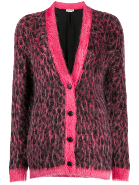 Cardigan Saint Laurent roz din lana si spandex/elastan