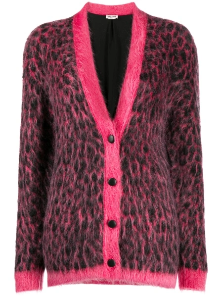 Cardigan Saint Laurent roz din lana si spandex/elastan