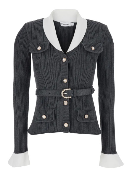 Cardigane Grey Cardigan with ribbed texture and long sleeves in fabric and cotton women