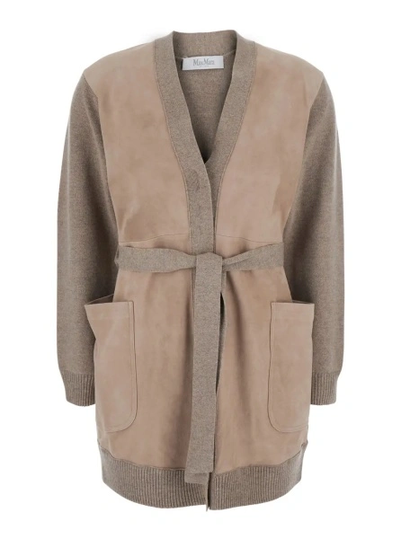 Cardigane 'Oliveto' Beige Cardigan with V-neck and front belt in wool and cashmere for women