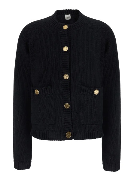 Cardigane TOTÊME Black Crew neck cardigan with two patch pockets on the front in cotton for women
