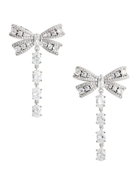 Cercei Silver-Colored Bow and Crystal Drop Earrings in Metal for Women