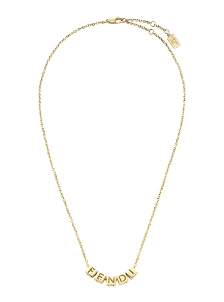 Coliere Gold-colored Necklace with lobster clasp at the back and cubes with Logo lettering in metal for women