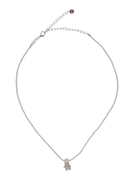 Coliere White necklace with white pearl pendant in metal for women