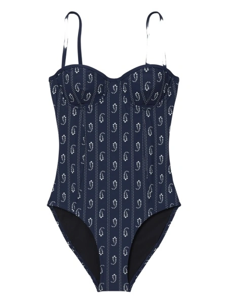 Costum de baie intreg Tory Burch albastru din spandex/elastan si nylon