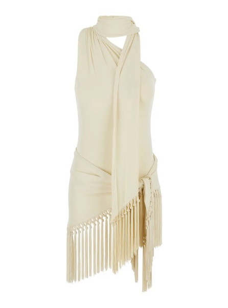 Costum de baie white Swim shorts with fringed edge design in fabric for women
