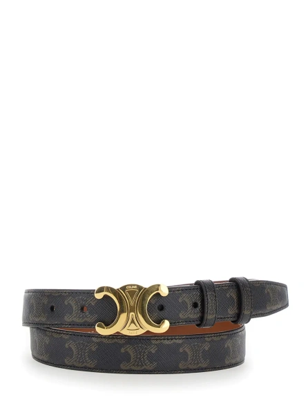Curea Belt with Triomphe Buckle in Triomphe Canvas Brown Woman
