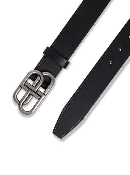 Curea Black Leather Belt with BB Buckle for Men