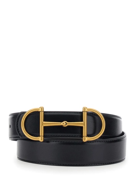 Curea Black Reversible Belt with Horsebit on the Front in Leather for Men