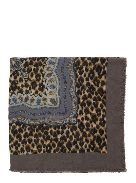 Esarfa 'Aida' multicolor Scarf with logo lettering and all-over print in modal and cashmere for women