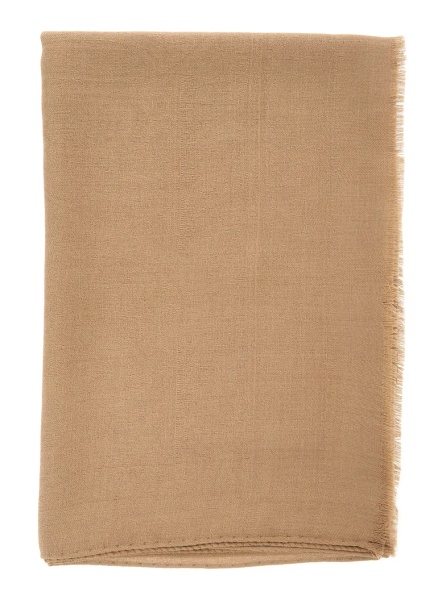 Esarfa Beige Scarf with Fringed Edge in Wool and Silk Blend Woman