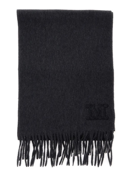 Esarfa 'Dalia' Gray scarf with logo embroidery on the front and frayed edges in cashmere for women