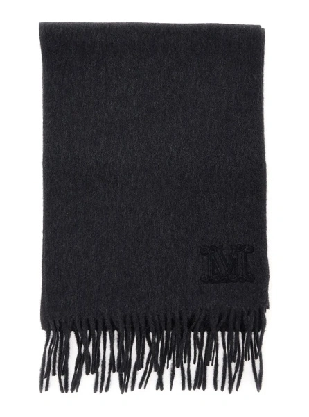 Esarfa 'Dalia' Gray scarf with logo embroidery on the front and frayed edges in cashmere for women