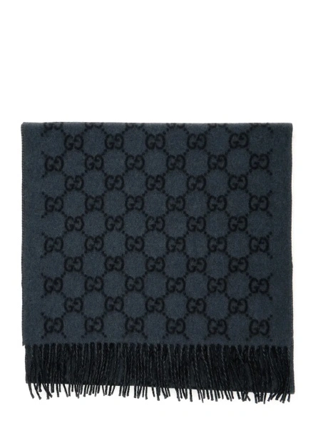 Esarfa Gucci gri din jacquard GG si casmir