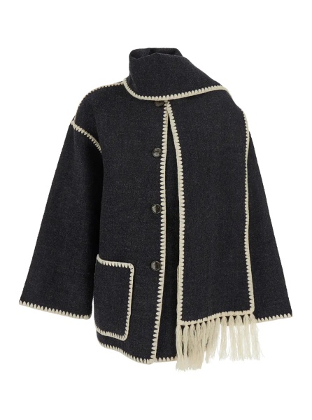 Esarfa TOTÊME Jacket with Scarf Detail on the Front in Black Wool Blend for Women