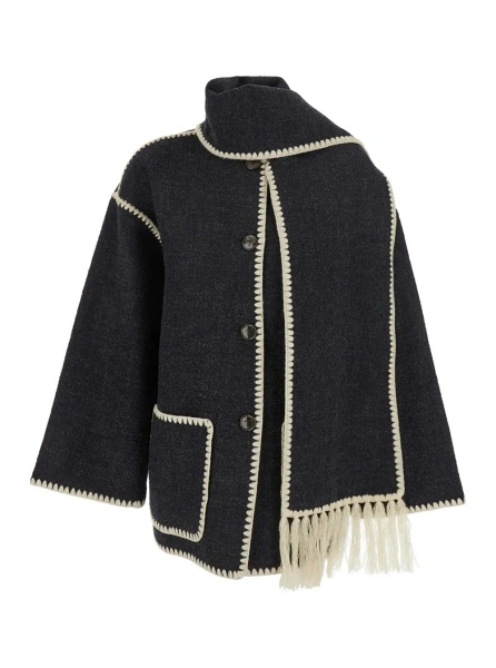Esarfa TOTÊME Jacket with Scarf Detail on the Front in Black Wool Blend for Women