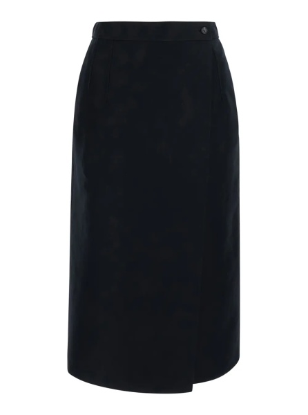 Fusta Black High-Waisted Skirt with Single Front Slit in Cotton for Women