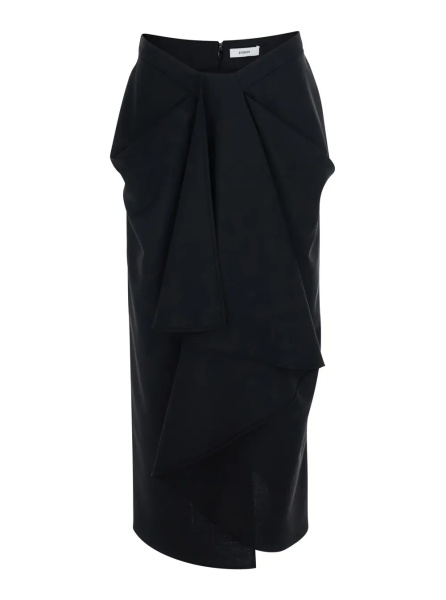 Fusta Black Pencil Skirt with Wrap Design in Black Fabric for Women