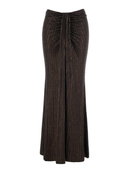 Fusta Brown Skirt with front knot and all-over sequins in Tech Fabric for women