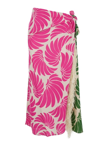 Fusta 'Floral Knot 'Multicolor Midi Skirt with Side Knot Closure and All-Over Floral Print in Linen Blend for Women