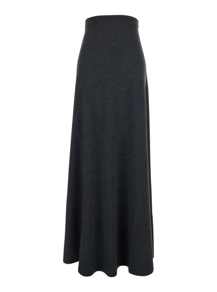 Fusta Grey Flared Skirt with Pleated Details and Elastic Ribbed Waist in Wool Woman