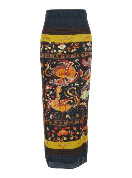 Fusta HUI multicolor din matase