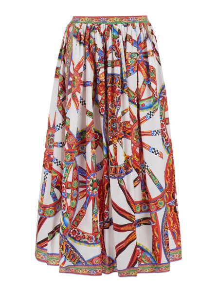 Fusta Multicolor Skirt with front belt and all-over Carretto print in cotton for women